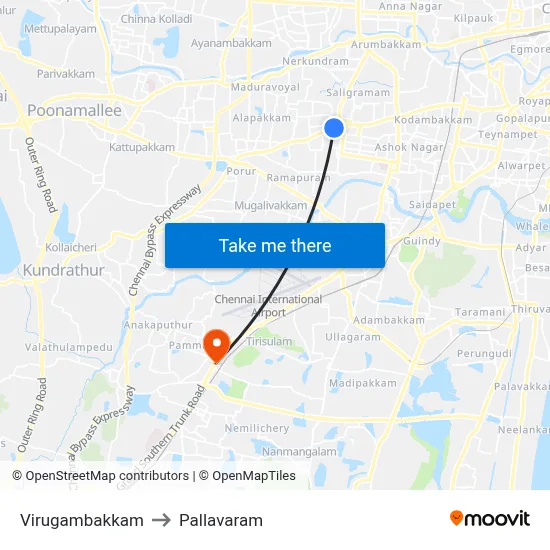 Virugambakkam to Pallavaram map