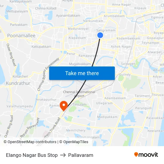 Elango Nagar Bus Stop to Pallavaram map