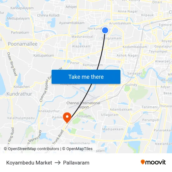 Koyambedu Market to Pallavaram map