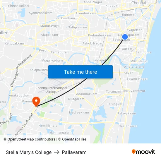 Stella Mary's College to Pallavaram map