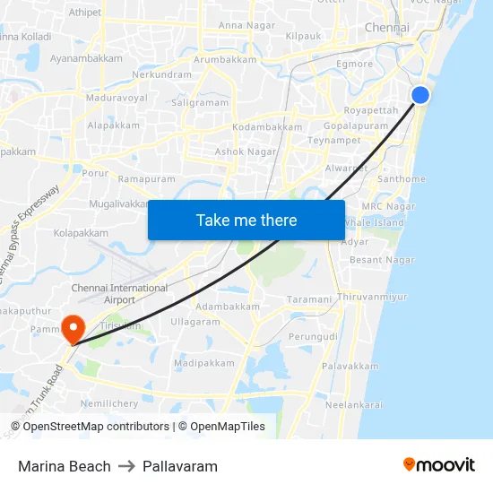 Marina Beach to Pallavaram map