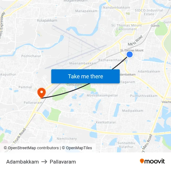 Adambakkam to Pallavaram map