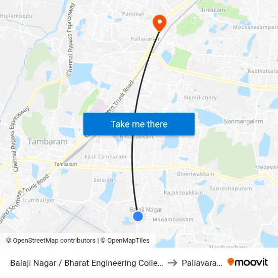 Balaji Nagar / Bharat Engineering College to Pallavaram map