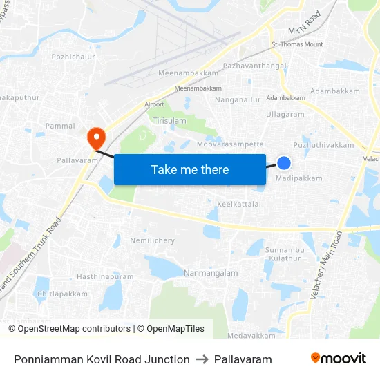 Ponniamman Kovil Road Junction to Pallavaram map