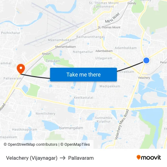 Velachery (Vijaynagar) to Pallavaram map