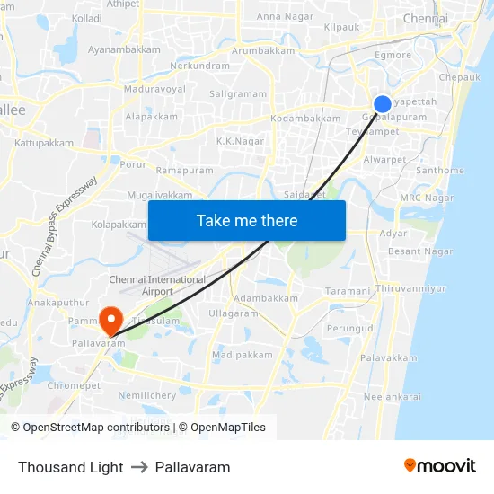 Thousand Light to Pallavaram map