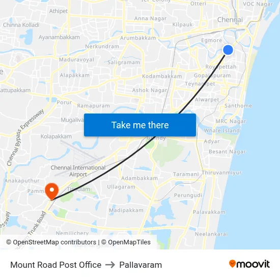 Mount Road Post Office to Pallavaram map