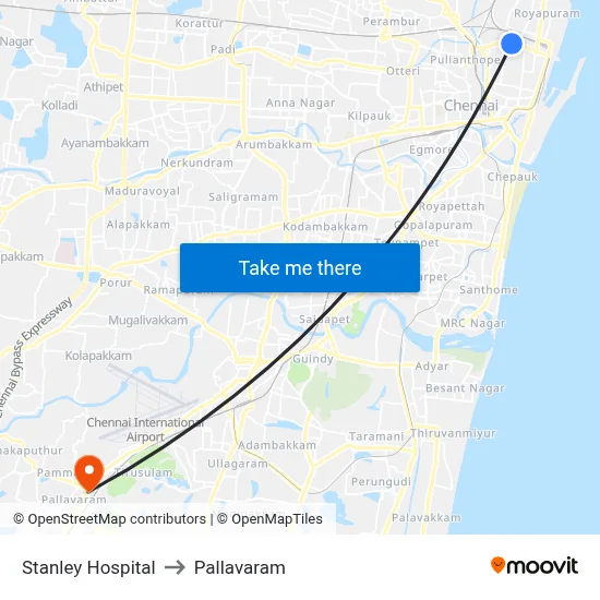 Stanley Hospital to Pallavaram map