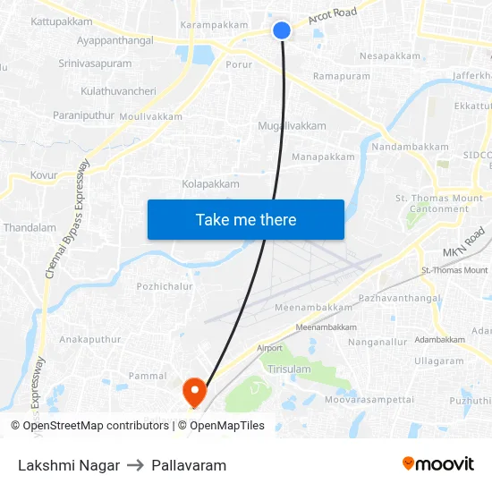 Lakshmi Nagar to Pallavaram map