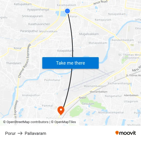 Porur to Pallavaram map
