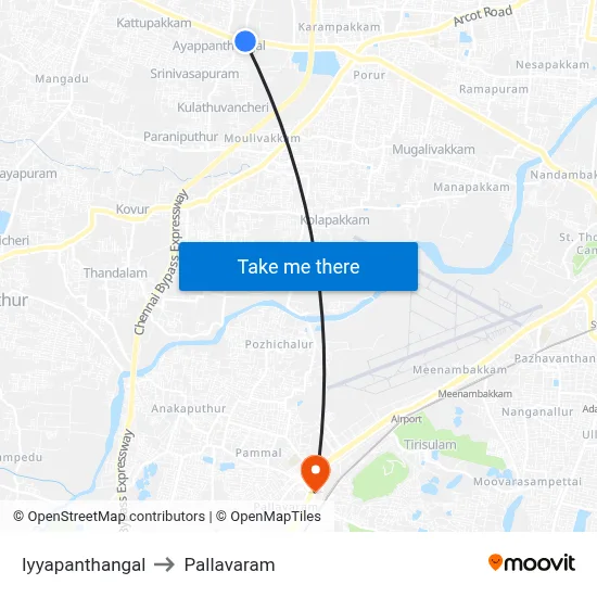 Iyyapanthangal to Pallavaram map