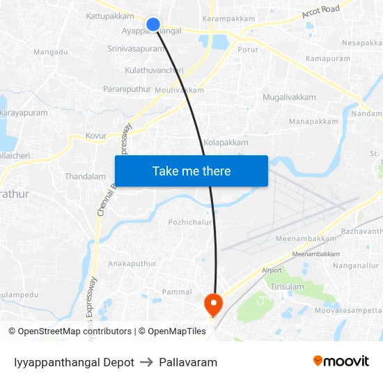Iyyappanthangal Depot to Pallavaram map
