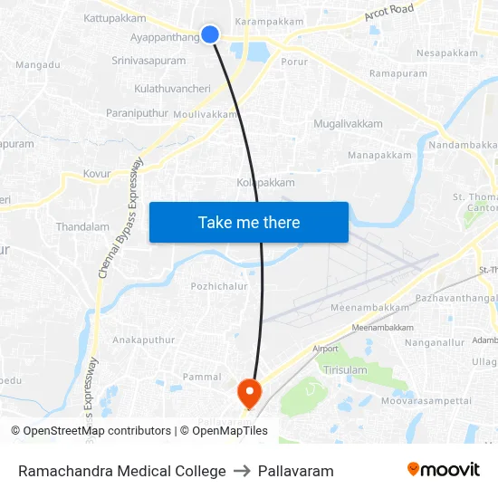 Ramachandra Medical College to Pallavaram map