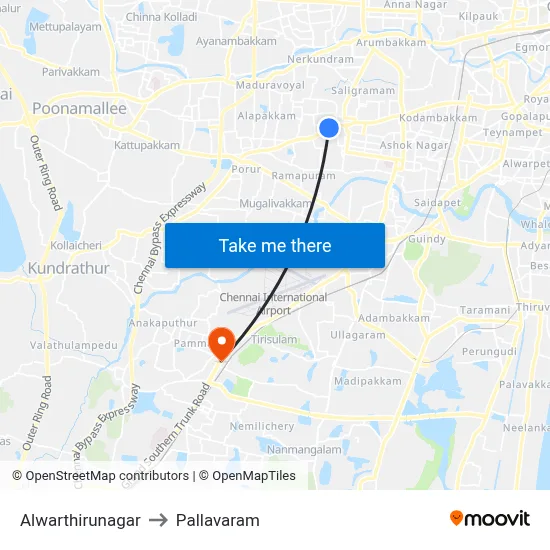 Alwarthirunagar to Pallavaram map