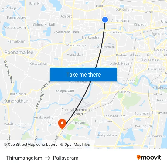 Thirumangalam to Pallavaram map