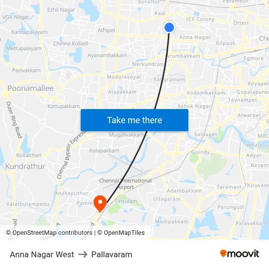 Anna Nagar West to Pallavaram map