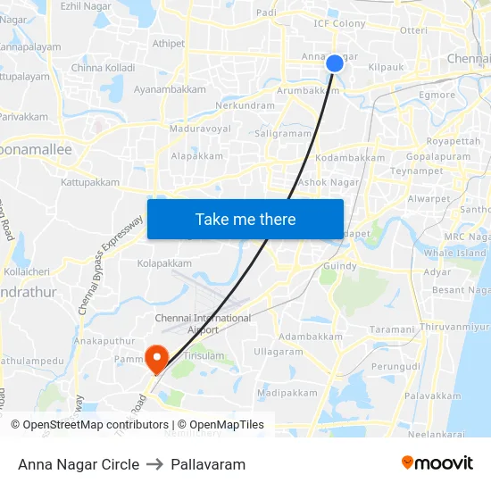 Anna Nagar Circle to Pallavaram map