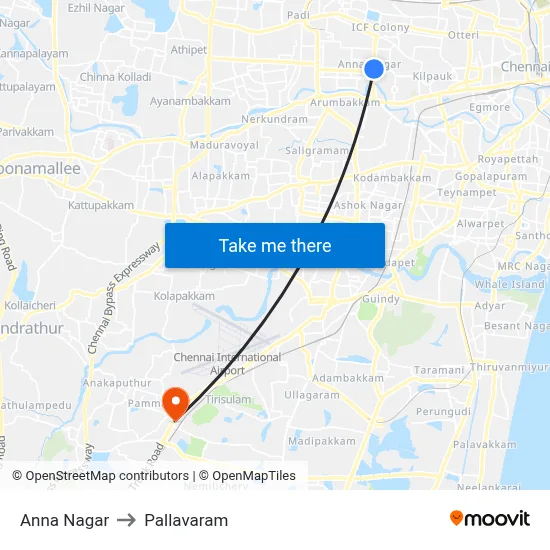 Anna Nagar to Pallavaram map