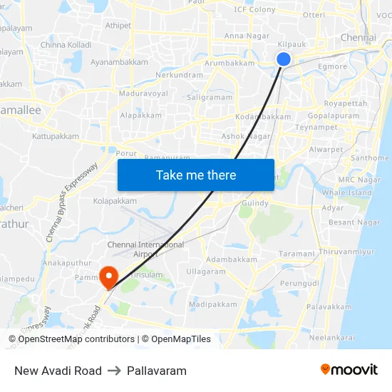 New Avadi Road to Pallavaram map