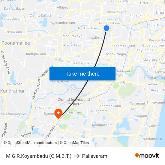 M.G.R.Koyambedu (C.M.B.T.) to Pallavaram map