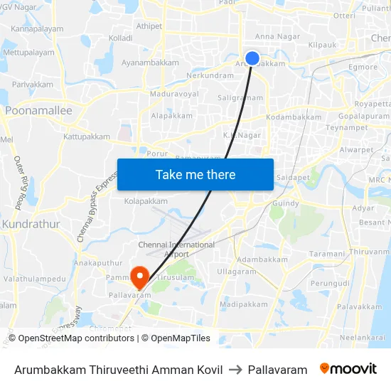Arumbakkam Thiruveethi Amman Kovil to Pallavaram map