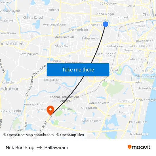 Nsk Bus Stop to Pallavaram map