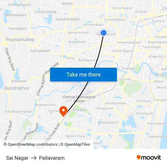 Sai Nagar to Pallavaram map