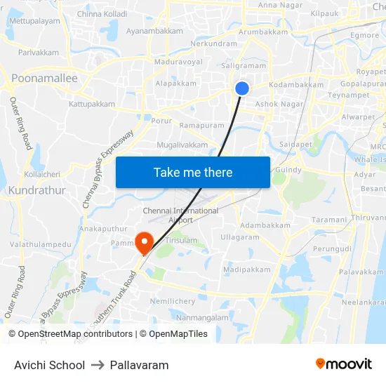 Avichi School to Pallavaram map