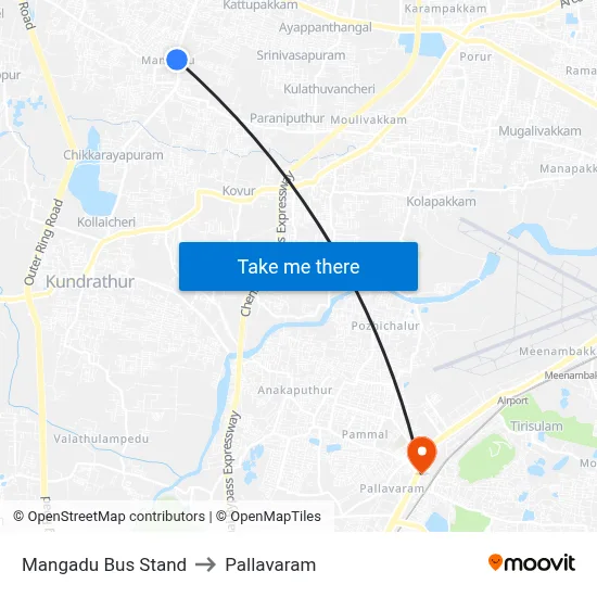 Mangadu Bus Stand to Pallavaram map