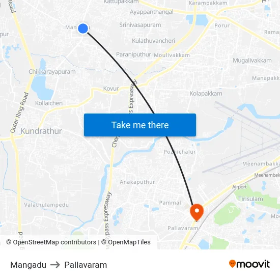 Mangadu to Pallavaram map