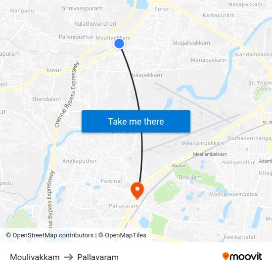 Moulivakkam to Pallavaram map