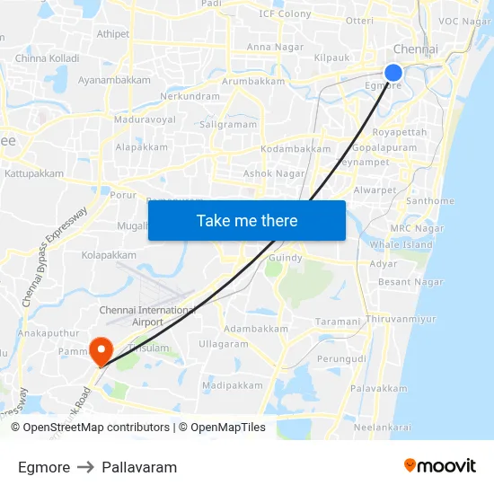 Egmore to Pallavaram map