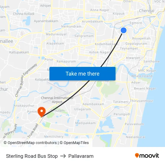 Sterling Road Bus Stop to Pallavaram map