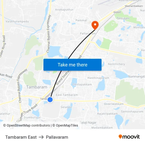 Tambaram East to Pallavaram map