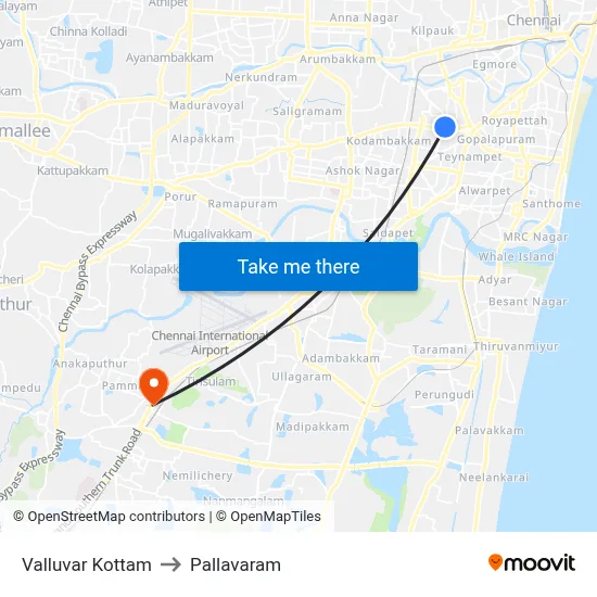 Valluvar Kottam to Pallavaram map