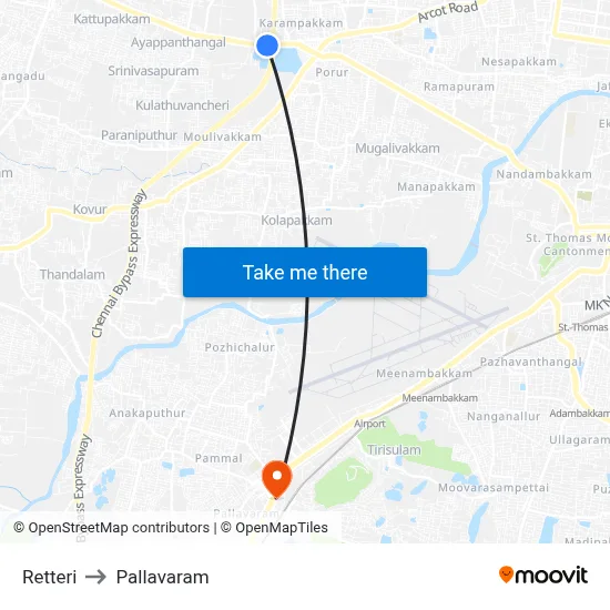 Retteri to Pallavaram map