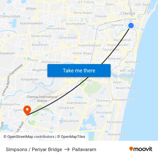 Simpsons / Periyar Bridge to Pallavaram map