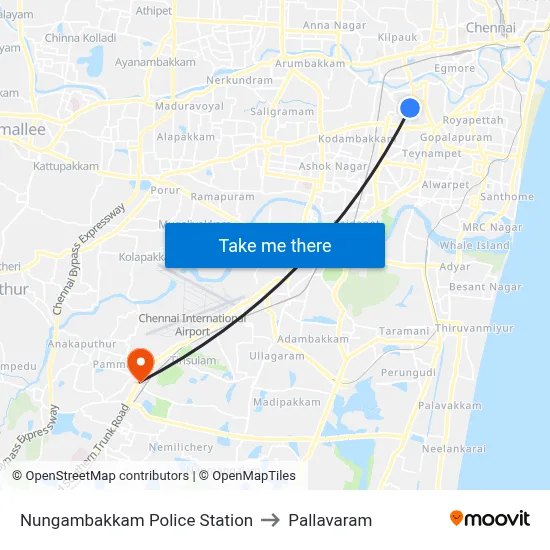 Nungambakkam Police Station to Pallavaram map