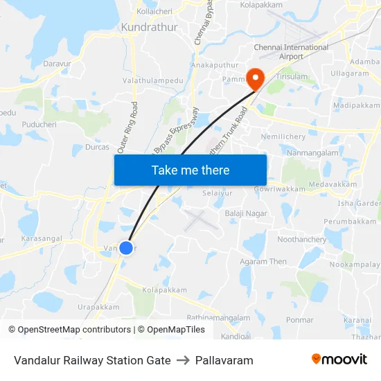 Vandalur Railway Station Gate to Pallavaram map