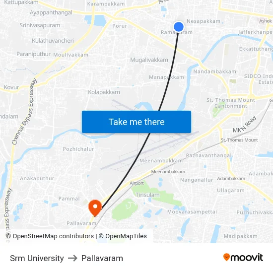 Srm University to Pallavaram map