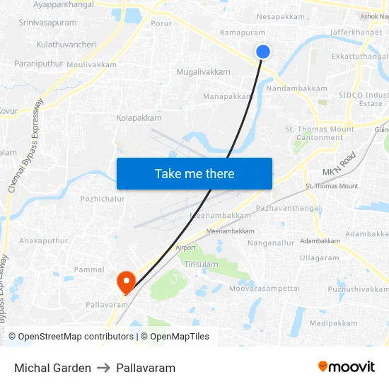 Michal Garden to Pallavaram map