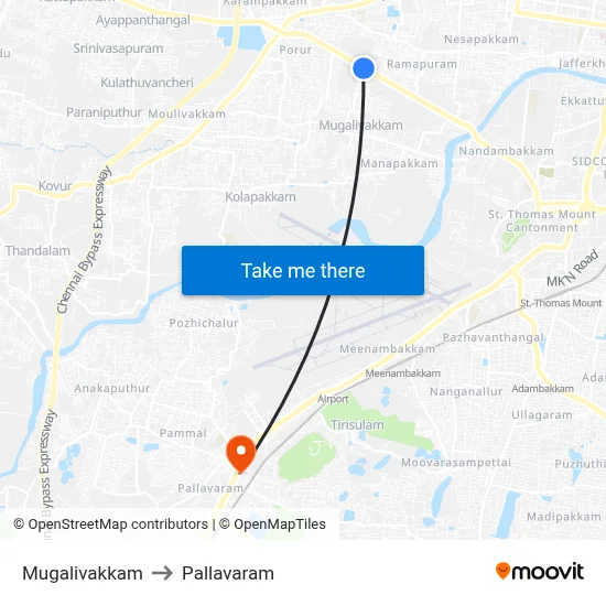 Mugalivakkam to Pallavaram map