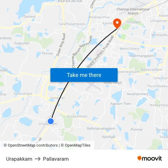 Urapakkam to Pallavaram map