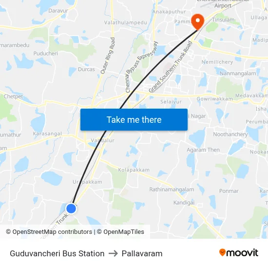 Guduvancheri Bus Station to Pallavaram map