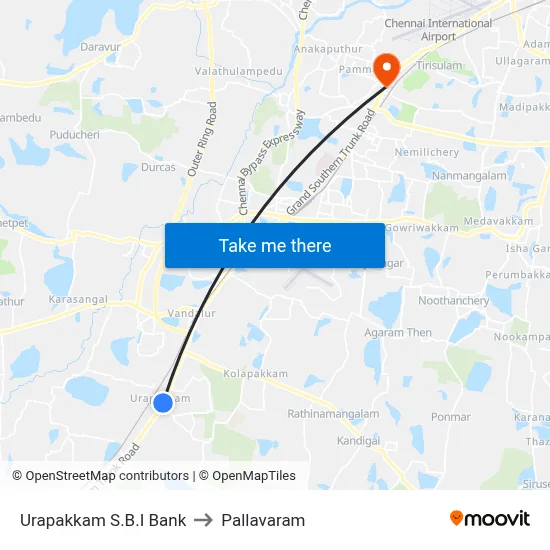 Urapakkam S.B.I Bank to Pallavaram map