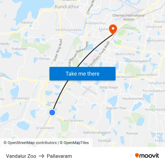 Vandalur Zoo to Pallavaram map