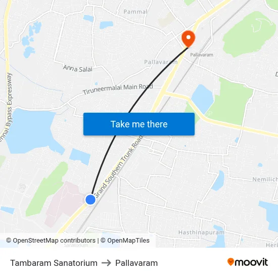 Tambaram Sanatorium to Pallavaram map