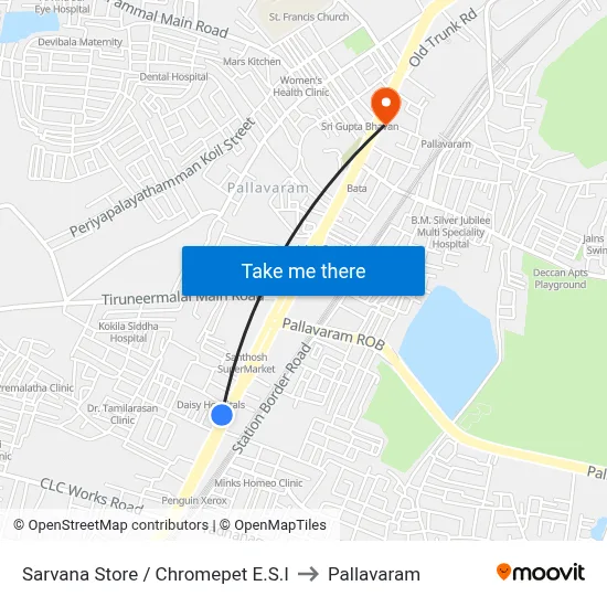 Sarvana Store / Chromepet E.S.I to Pallavaram map