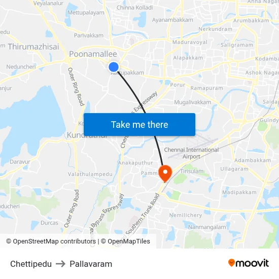 Chettipedu to Pallavaram map