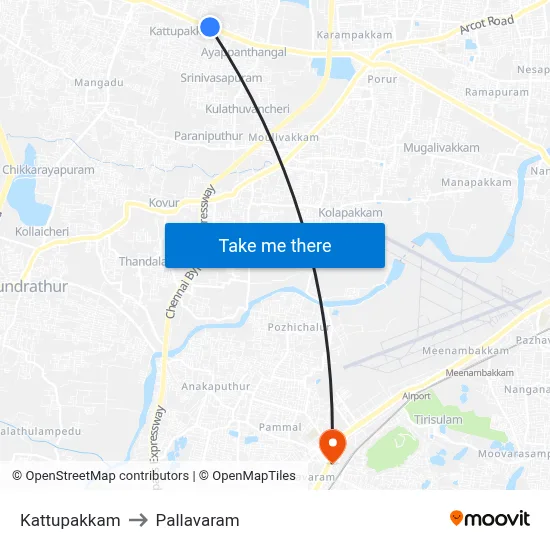 Kattupakkam to Pallavaram map